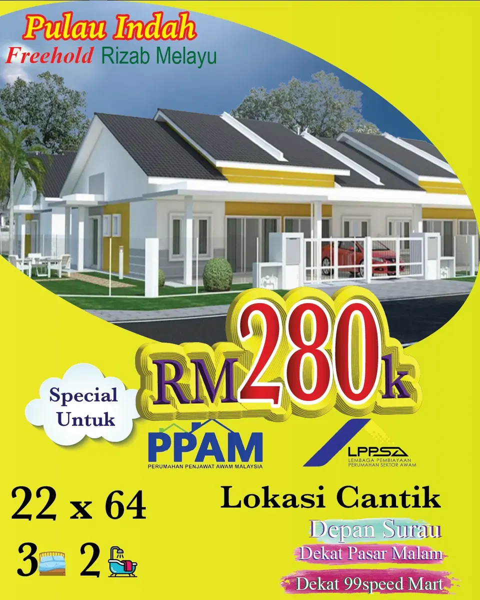 Pulau Indah | Teres 1 Tgkt | PPAM RM280k